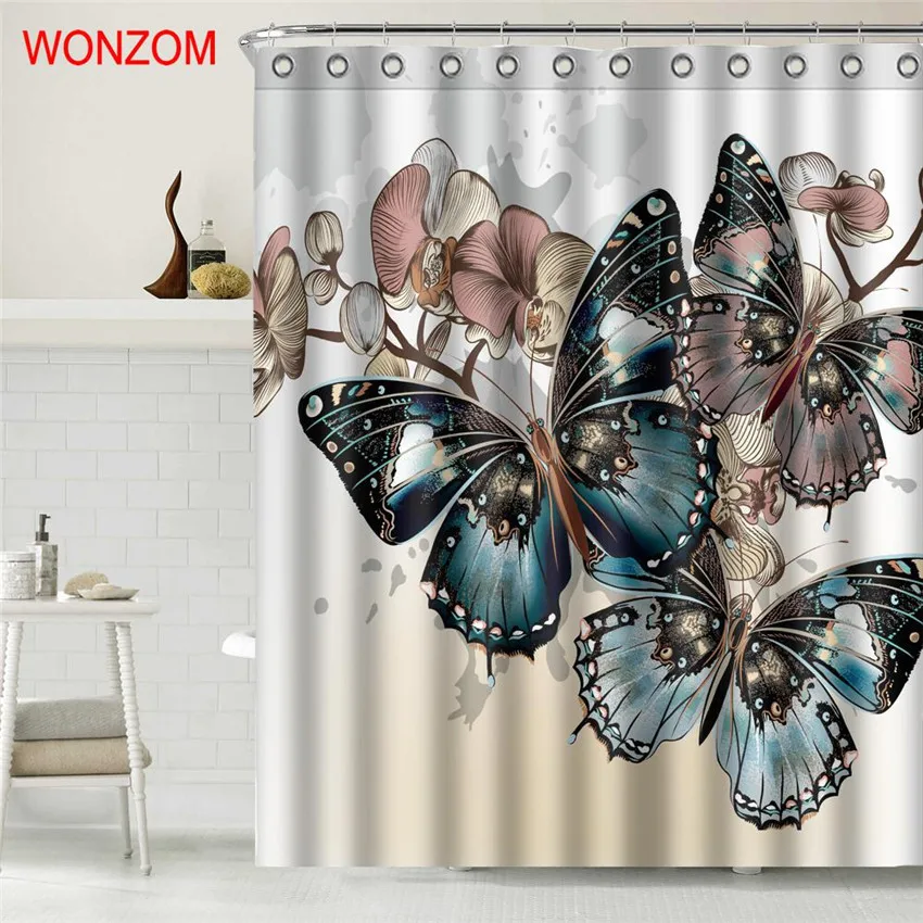 WONZOM 3D Butterflyl занавеска для душа s с 12 крючками для декора ванной комнаты Современная Ванна Водонепроницаемая занавеска новые аксессуары для ванной комнаты