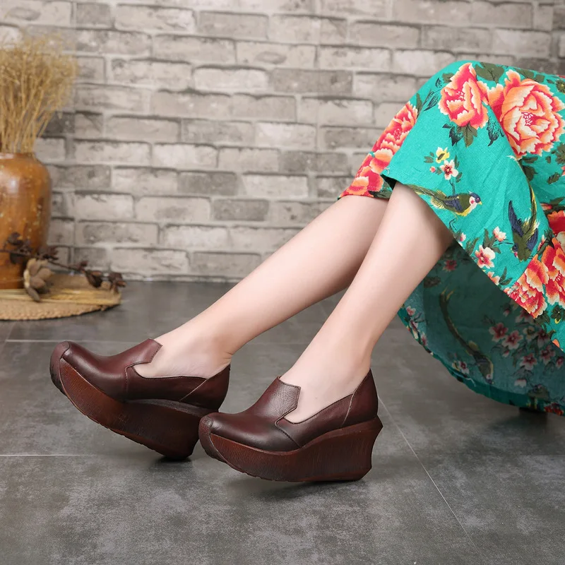 

Tyawkiho 2018 Spring Women Pumps Coffee Genuine Leather 9 CM High Heels Pointed Toe Designer Handmade Women Leather Shoes