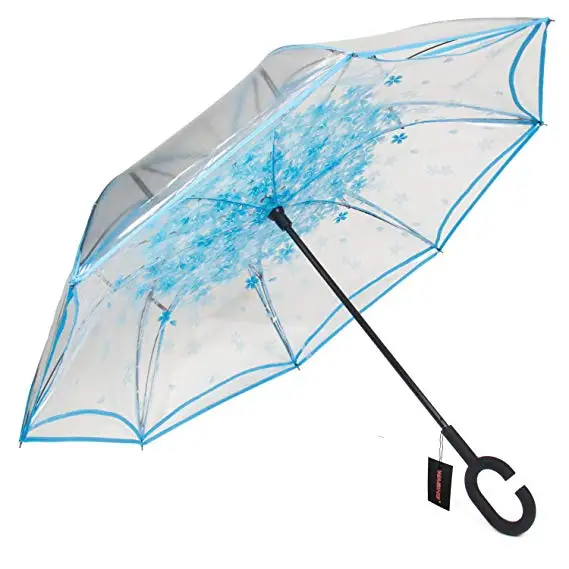 Перевернутый складной обратный зонтик двойной слой Unbrella ткань зонты для женщин прозрачный Unbrellas ветрозащитный непромокаемый - Цвет: Blue