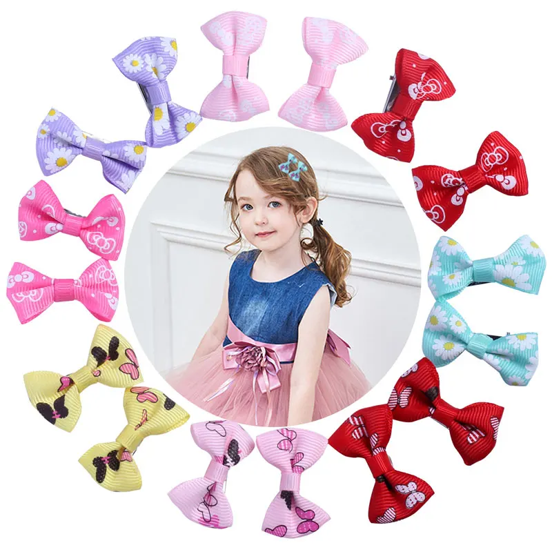 20pcs Baby Bow Hair Clips for Girls Children Hairpins Hair Decorative Color Flower Barrettes Cute Pet Kids Ribbon Clip Pins 4cm