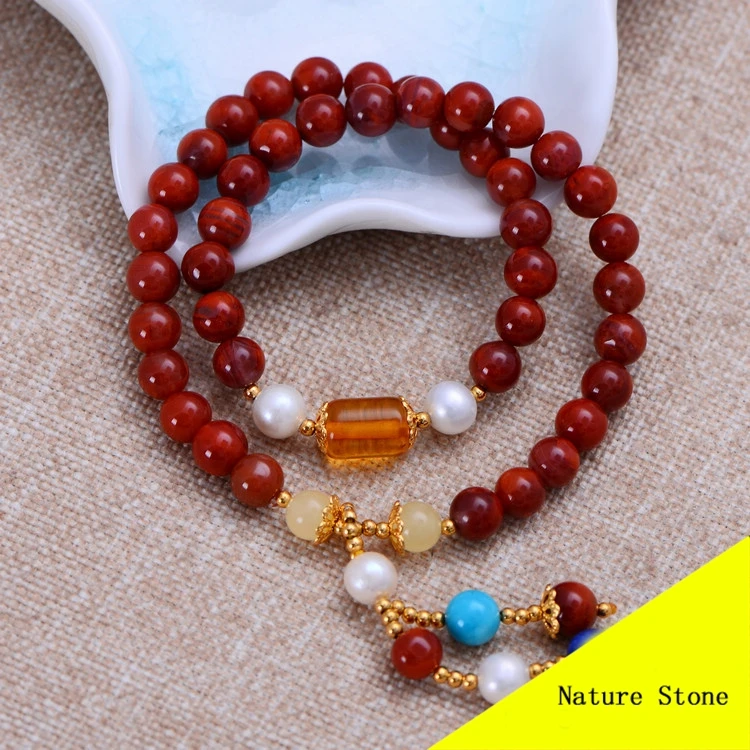 

Fashion Red Southern & Amber Bracelet Women Gift Jewelry Dual String Bracelet NH025