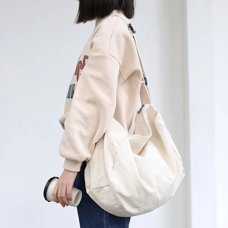 

Women Canvas Shoulder Bag Casual Cotton Cloth Crossbody Bags Solid Zipper Handbag Shopping Bag Tote Student Eco Simple Book Bags