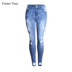 Будущее время отверстие Рваные Джинсы High Street Для женщин Высокая Талия ботильоны-Длина джинсы модные эластичные женские зауженные джинсы