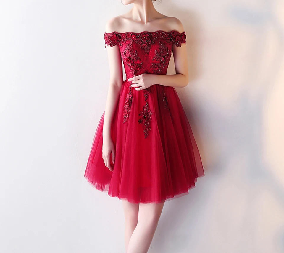 Appliques Beading Short Elegant Boat Neck Evening Dress