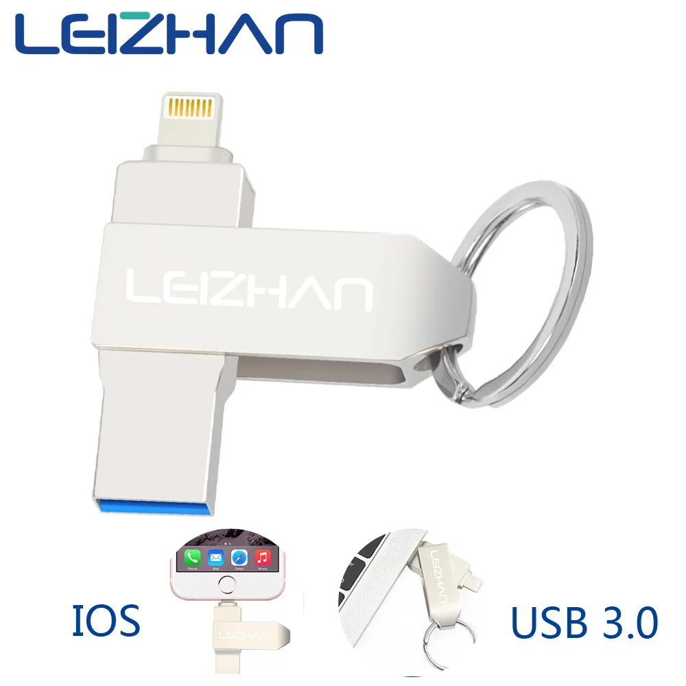 LEIZHAN 128 Гб OTG USB флеш-накопитель 3 0 для iPhone/iPad/IOS/ПК металлический с Lightning 64 ГБ