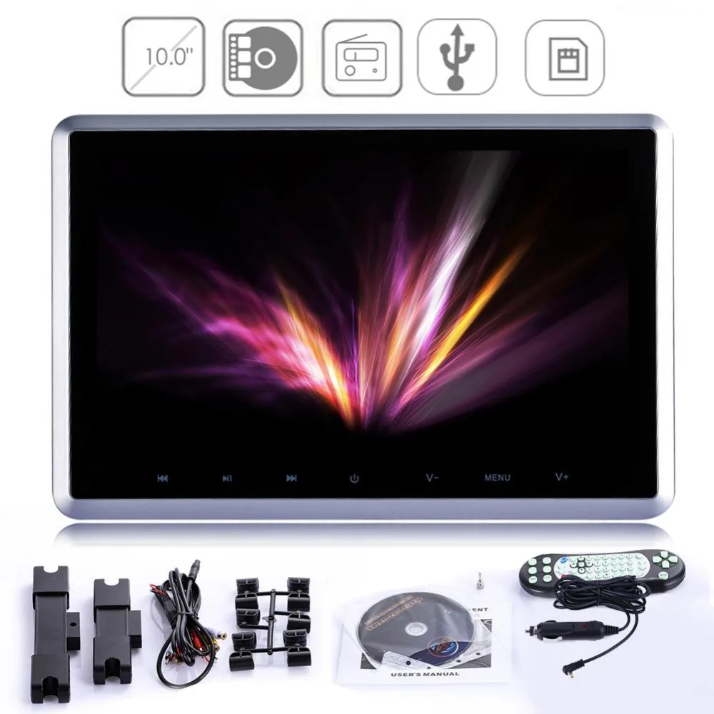 

10" Digital TFT LCD Screen Auto Car Headrest Monitor USB/SD DVD Player Build-in IR/FM/Speaker with Game Disc HDMI Remote Control
