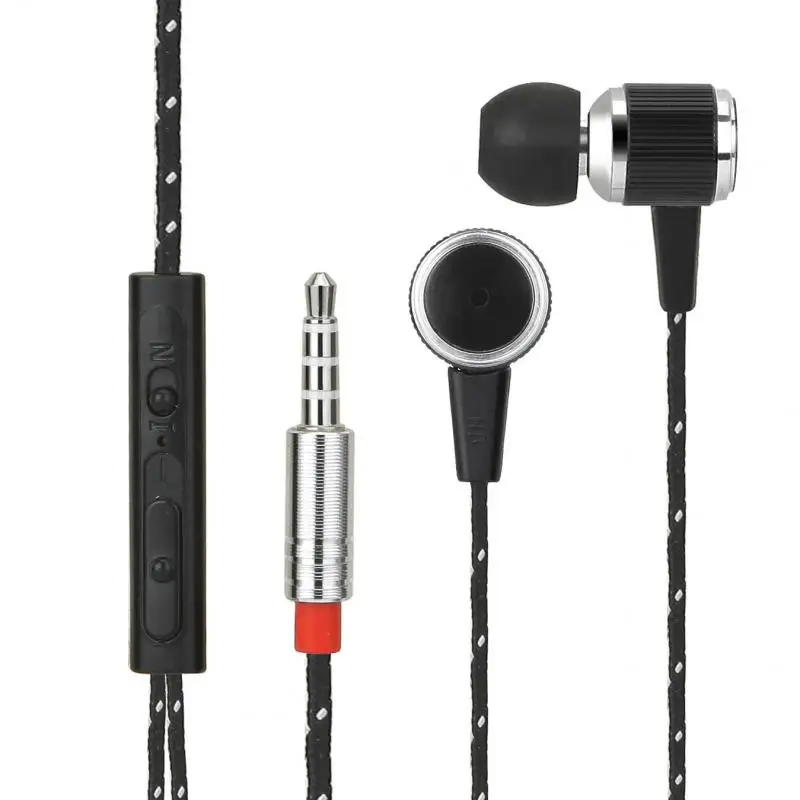 Metal Braided Cable Wire controlled Earphone With Microphone Universal Earpiece Fone De Ouvido