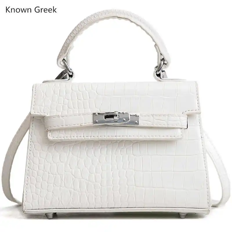 

Known Greek Ladies Evening Clutch Shoulder Crossbody Messenger Bag Women Totes Mini Solid Rivet Lock Alligator Handbag