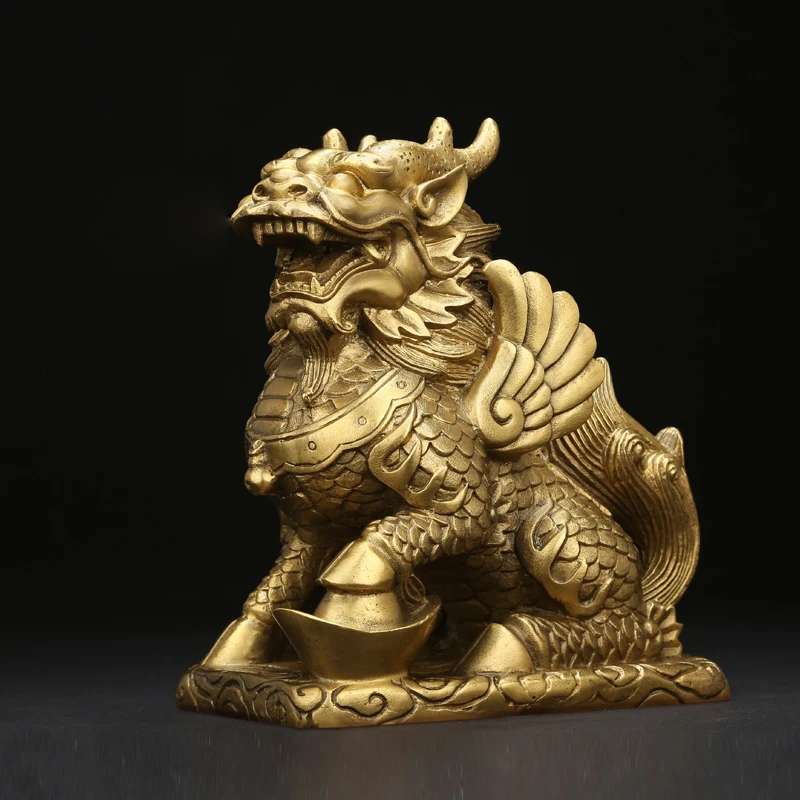 Фэн-шуй набор из двух золотых латунных Чи лин/Килин богатство статуя достатка украшение дома привлекают богатство и удачу