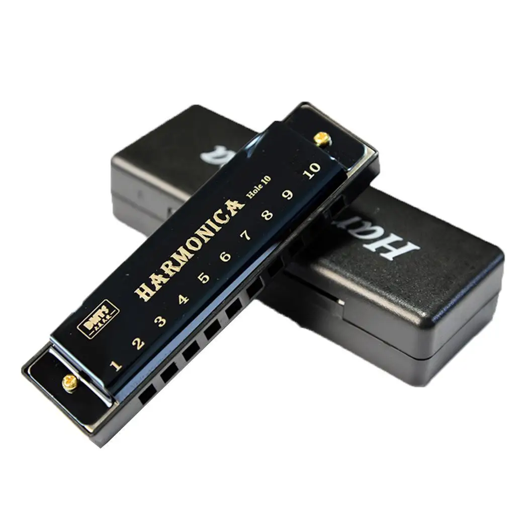 

Diatonic 10 Holes Harmonica C Key Beginner Musical Instrument Gold, Silver, Red, Black