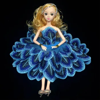 

Blue Peacock Feather Elegant Doll Clothes For Barbie Dollhouse Party Dress Princess Gown For Barbie Dolls Vestidos Dresses
