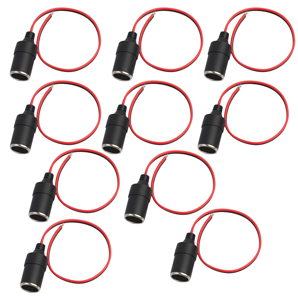 Premium 12V Car Cigarette Lighter Socket Extension Cord, Fused (Red), Pack of 10