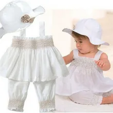 Белое платье-пачка для маленьких девочек+ шляпа+ штаны, комплект детской одежды для младенцев, летний комплект