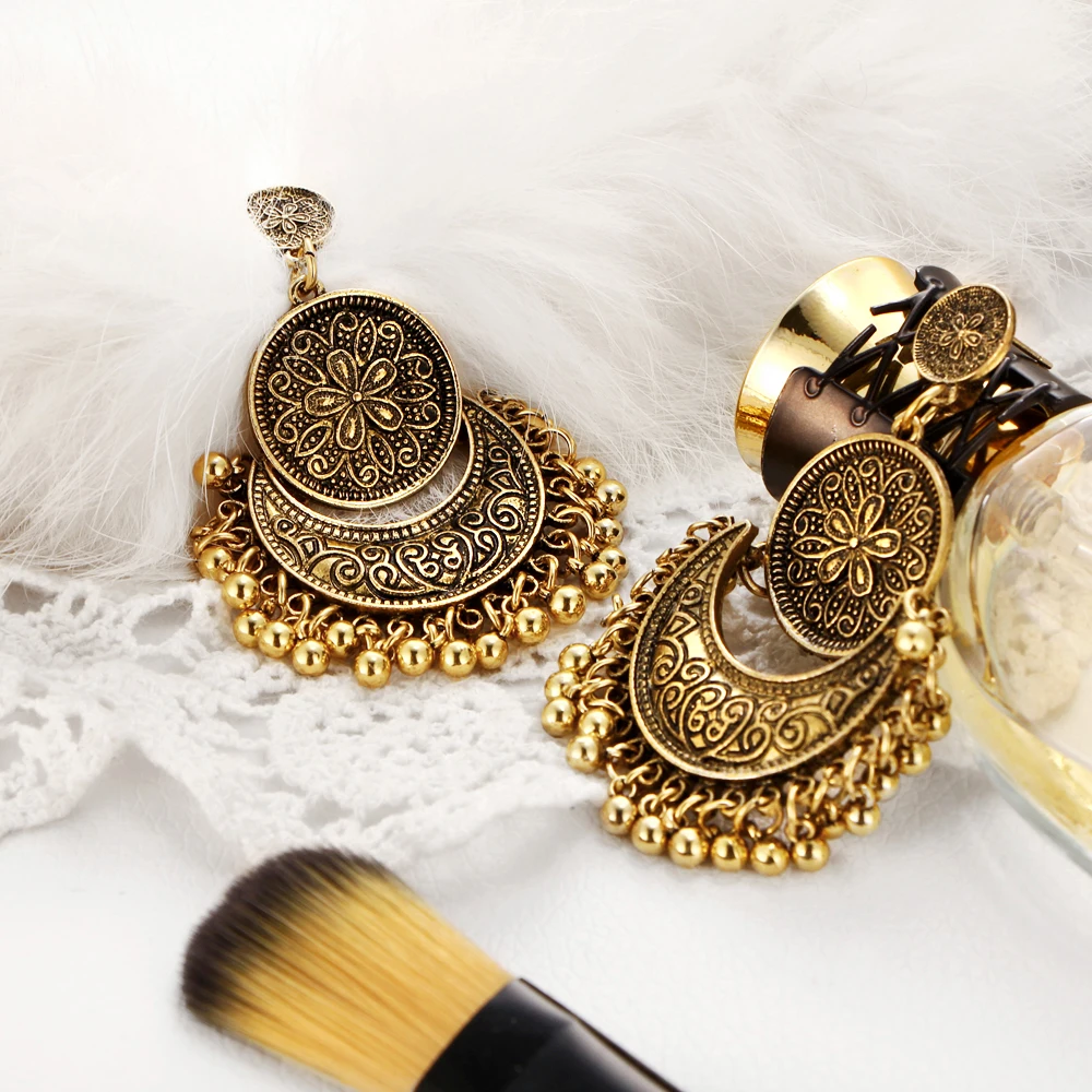 Vintage Big Flower Drop Earrings For Women 2018 Beads Tassel Peandant Ethnic Jewelry Punk Beads Earring Party boucle d'oreille