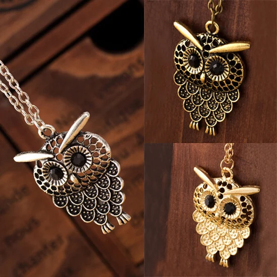Vintage Women Owl Pendant Long Sweater Chain Jewelry Golden Antique Silver Bronze Charm fashion free shipping