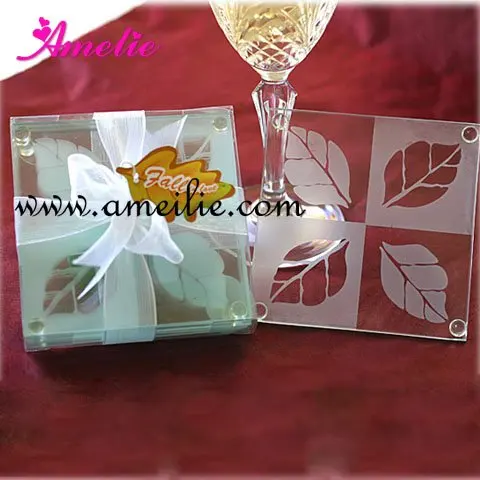 dhl 2pcs souvenirs coasters favors leaves european gifts creative glass shipping