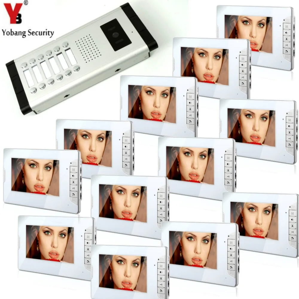 

YobangSecurity 7 Inch Color Cable Video Door Phone Video Door The System Intercom Doorbell Home Parts 12 Unit Apartment Kit
