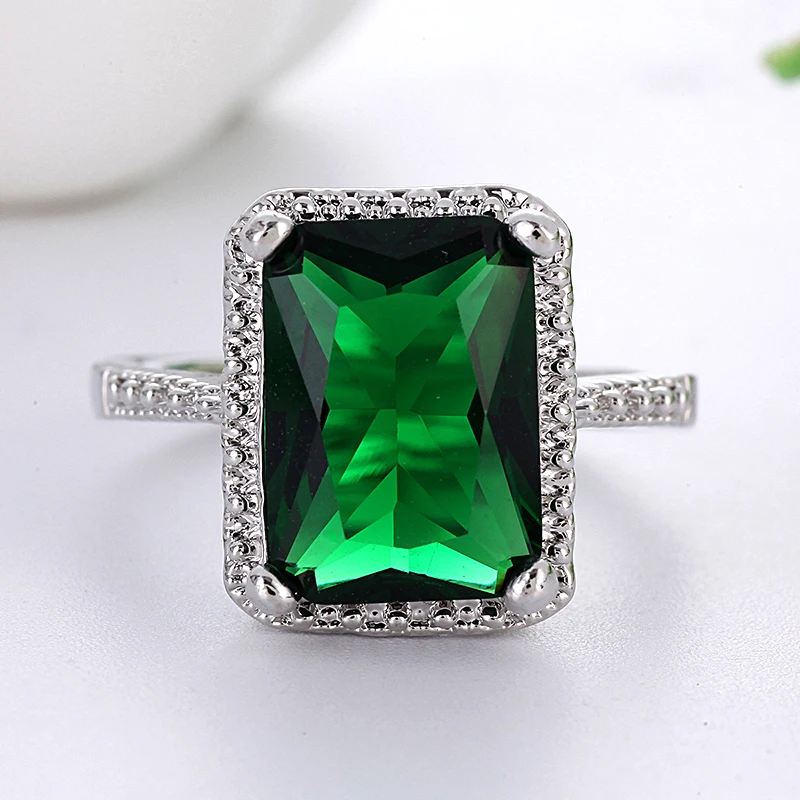 Трендовое большое кольцо с зеленым камнем, обручальные кольца принцессы для женщин, ювелирные изделия, кольцо с кубическим цирконием, аксессуары, Z5C146