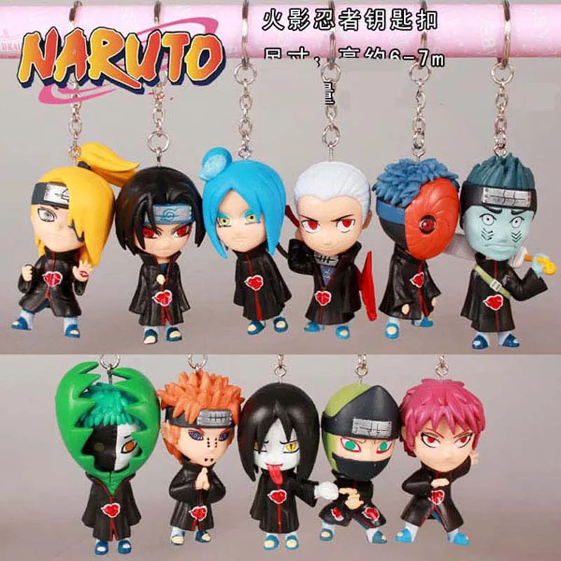 

Good Quality 11 Characters PVC Anime Naruto Figure Keychains Pein Madara Sasuke Pendant Keyring Gift Full Set