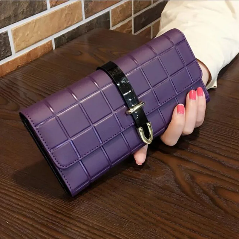 

Free Shipping 2017 Fashion Women Cow Leather Wallet Plaid Europe and America Big Capacity Pocket 7 Colors