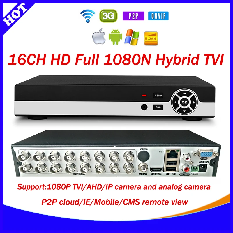 HD 16CH 1080N CCTV TVI recorder p2p cloud 16 Channel 1080P Hybrid TVI AHD HVR DVR