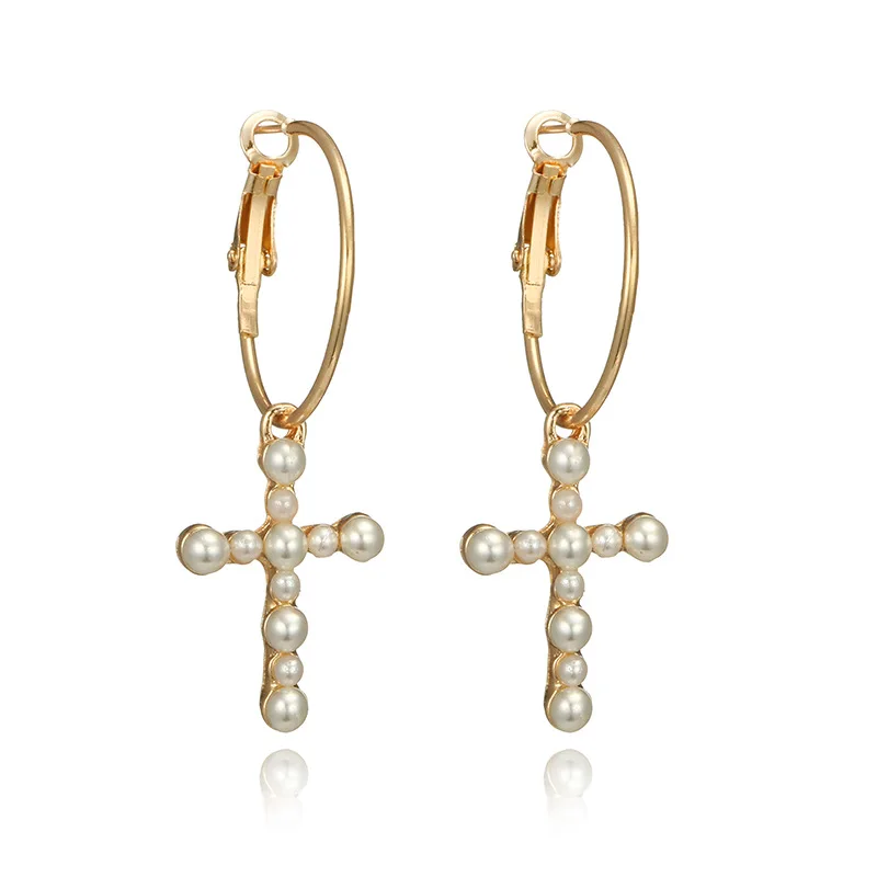 

Ubuhle Vintage Long Gold Drop Earrings Imitation Pearl Geometric Cross Earrings for Women Girl Wedding Party Jewelry 2019 brinco