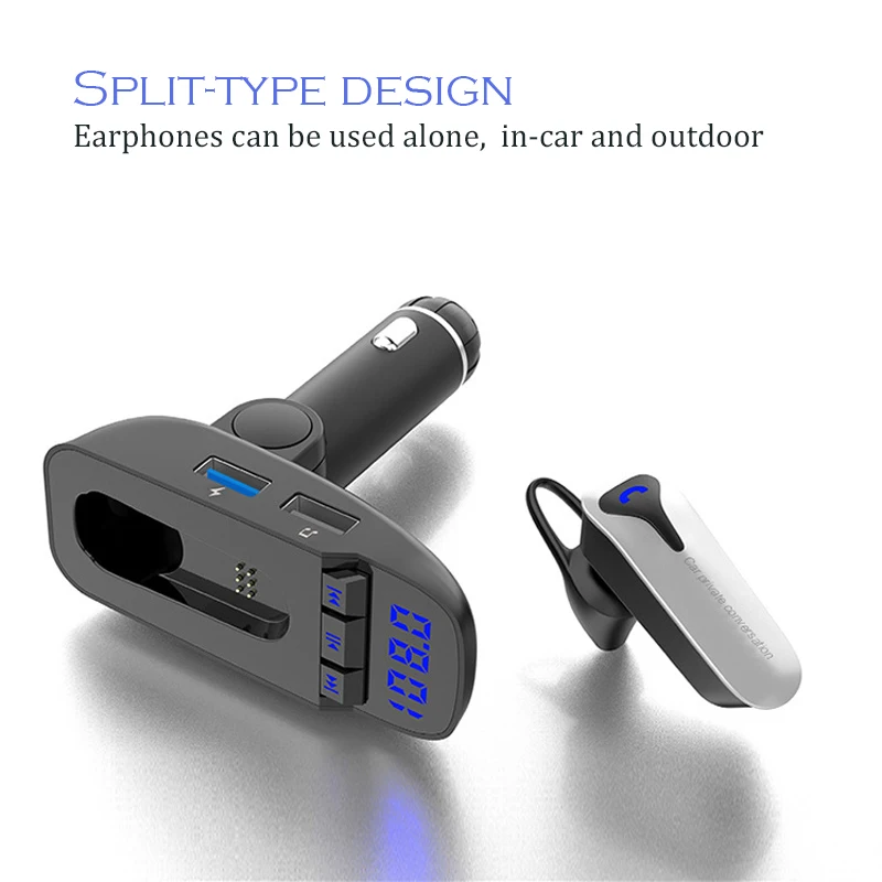 

Handfree Business bluetooth earbuds with FM/TF Card MP3 Player Dual USB Car Charger Cigarette Lighter Extension bluetooth earbud