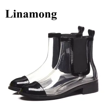 

Hottest PVC Black Short Boots Fashion Mixed-Color Round Toe Flats Spring Summer Autumn Women Shoes Leisure Anlke Boots