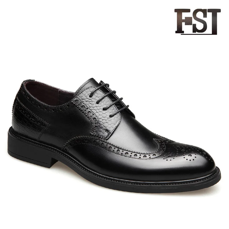 

FSJ Genuine Leather Brogue Spring/Autumn Summer Dress Neutral Classics Office Career Oxfords Men Pigskin shoes Lace Up 2019