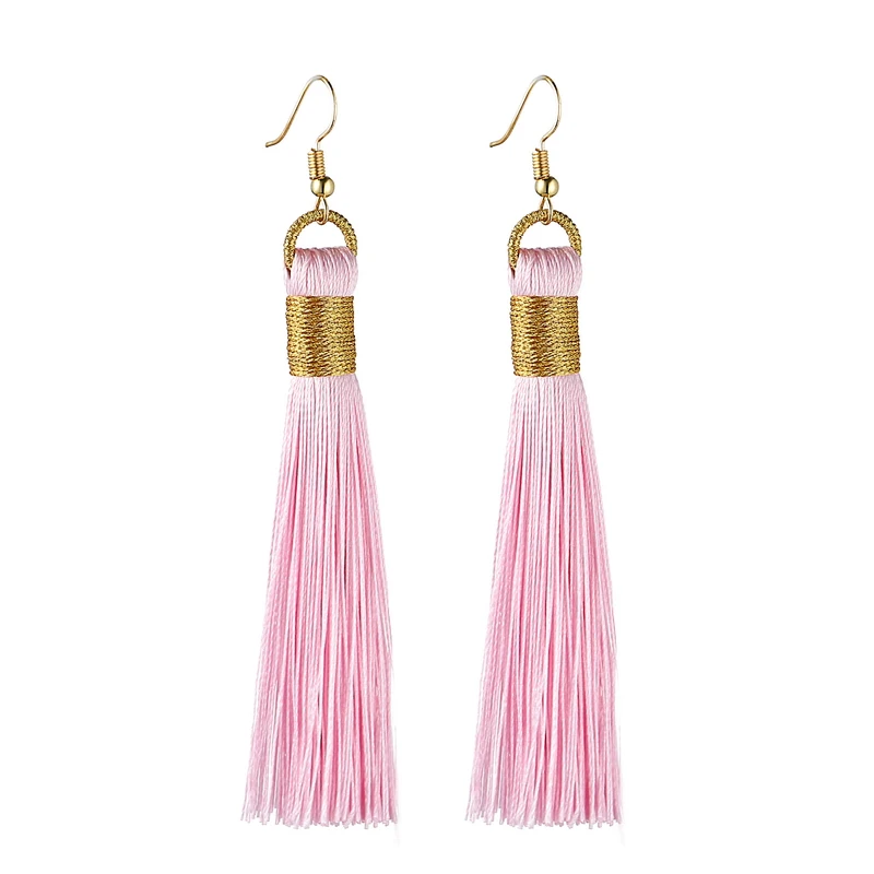 Tassel Earrings Golden Wrap Silk Fabric Vintage Women Dangle Drop Long LOVBEAFAS