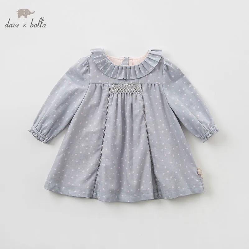DB7496 dave bella/платье для маленьких девочек весенние платья с длинными рукавами детское платье для девочек детское Эксклюзивное Платье на день рождения