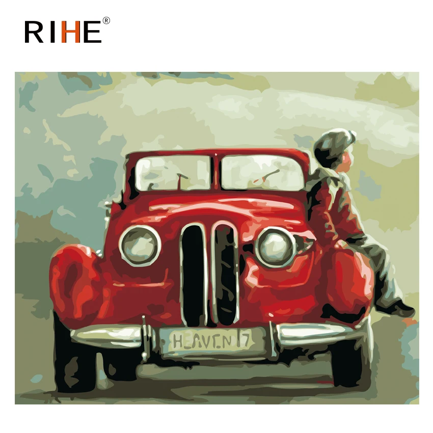 

RIHE Boy With Old Car Diy Painting By Numbers Oil Painting On Canvas Hand Painted Cuadros Decoracion Acrylic Paint Home Decor