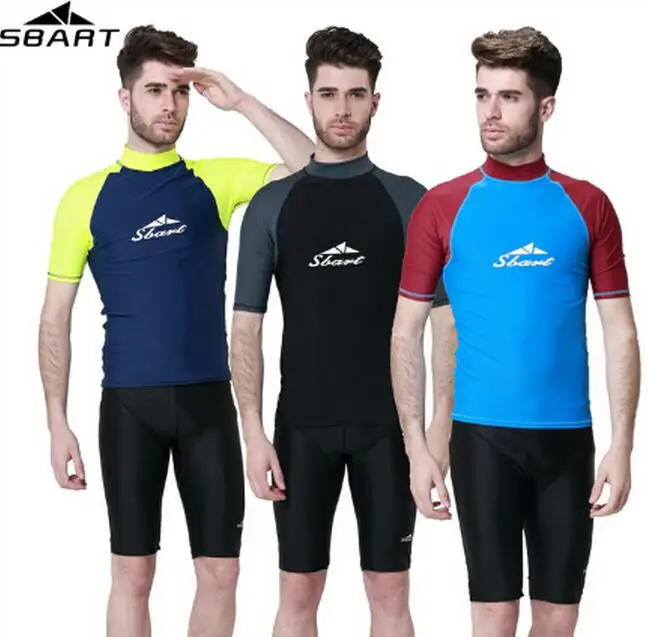 SBART Men Diving Suit Tops UPF50+ Rashguard Short Sleeves Swimming