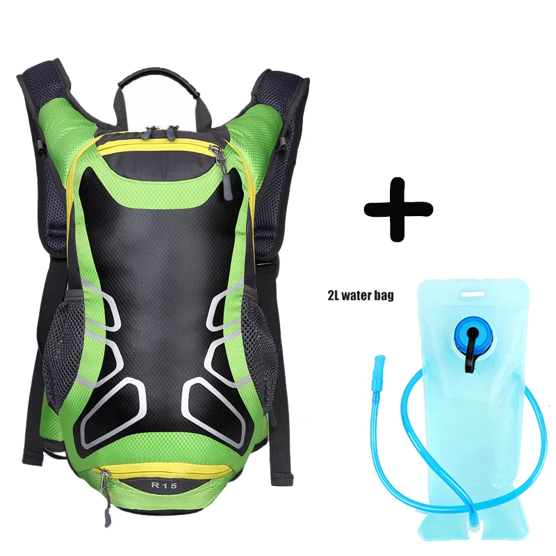 15л Водонепроницаемый велосипедный рюкзак, Мужская Женская MTB велосипедная сумка для воды, нейлоновый рюкзак для велоспорта, пешего туризма, бега, гидратации - Color: Green water bag