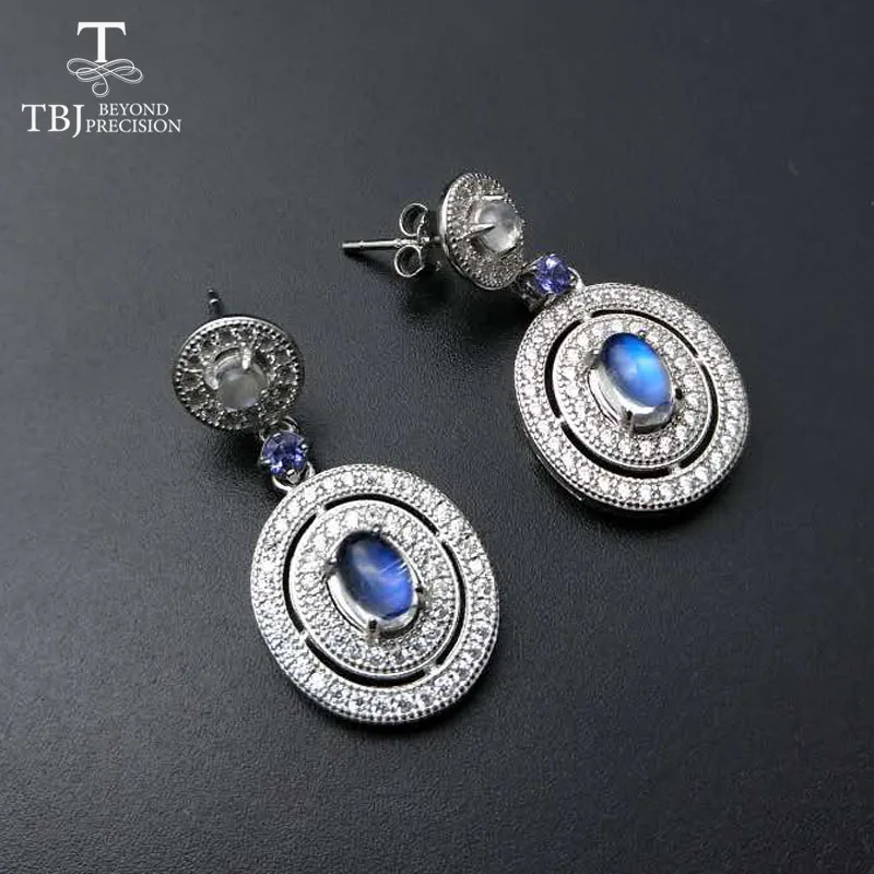 

TBJ,925 Sterling silver gemstone earring with natural blue moonstone and tanzanite in Fine Jewelry for Lady with gift box