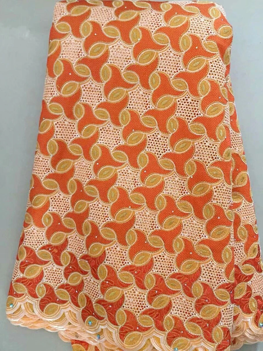 

2018 Nigerian Lace Fabrics For Wedding Party 100% Cotton African Swiss Voile Lace High Quality In Switzerland orange