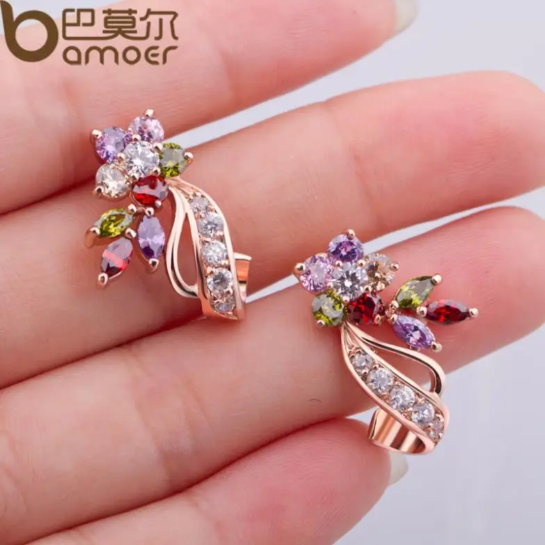 Bamoer Gold Color Flower Oversized Stud Earrings With Multicolor Bamoer Gold Color Flower Oversized Stud Earrings With Multicolor Aaa Zircon Stone Birthday Gift Jewelry Jie019 In From
