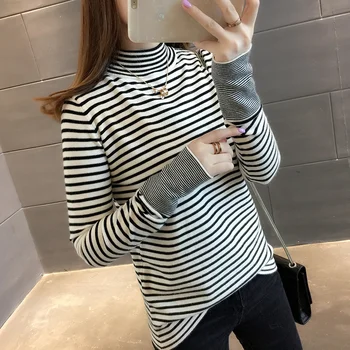 

New Fashion 2018 Spring Autumn for Women Turtleneck Sweater Warm Knitted Pullovers Sweaters Lady Soft Striped Sweaters LJ0945