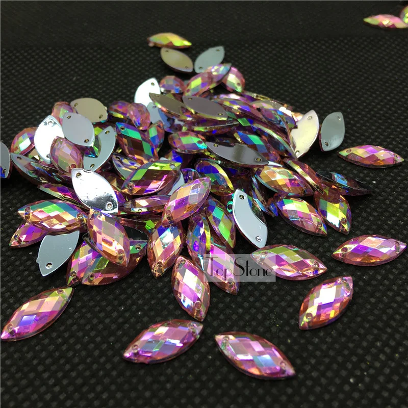 Buy Hot Pink AB Color 200pcs 7x15mm Navette Sew On