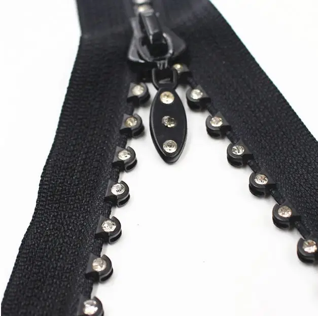 10pcs 5 15 18 20 60 70 80cm Black Rhinestone Zipper Open Close End