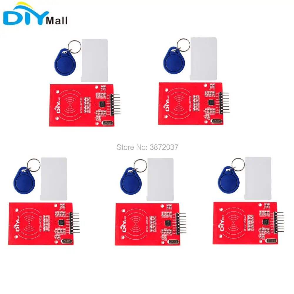 

5pcs/lot MF RC522 RFID Card Sensor Module + White IC Card + Key Chain Ring for Arduino Raspberry Pi