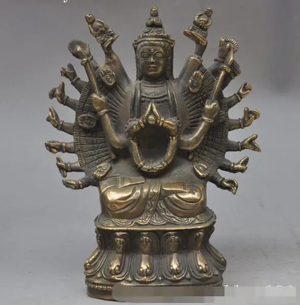 

song voge gem S7143 7"Tibet Buddhism Bronze copper 1000 Arm Hands Bodhisattva Kwan-Yin buddha statue
