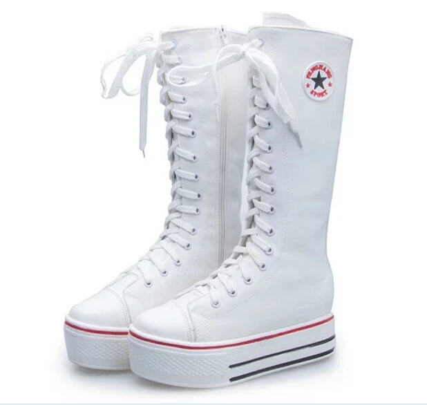 white knee high sneakers