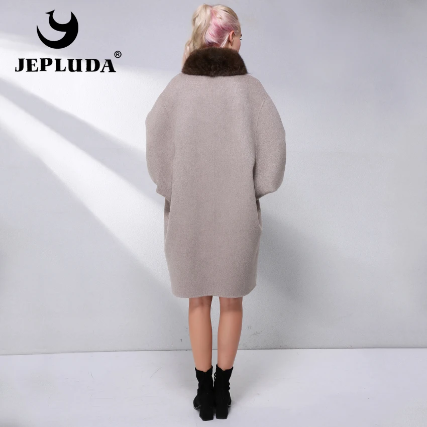 JEPLUDA Высокое Содержание 90% Кашемирового Пальто с Меховым Воротником Натуральный