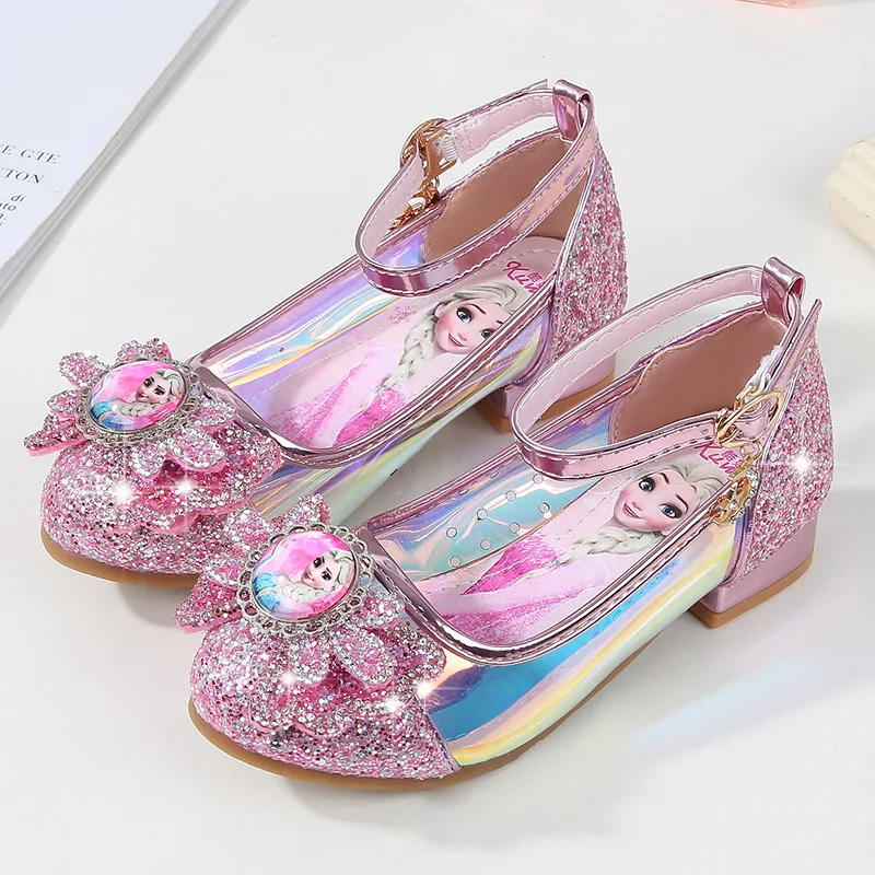 Новые туфли принцессы для девочек детские туфли на высоком каблуке на весну и осень туфли с кристаллами из мультфильма «Холодное сердце» европейские размеры 26-36