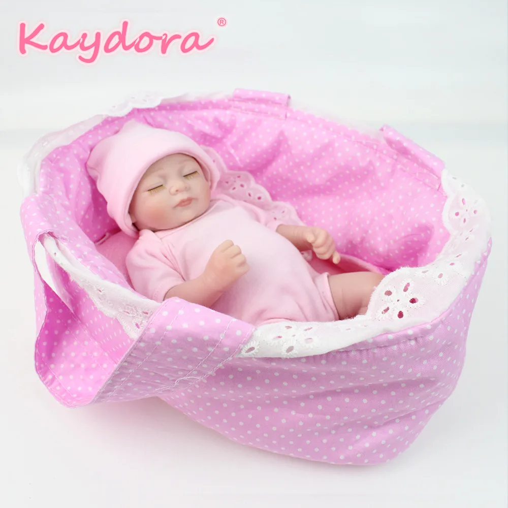 Reborn bebe Mini doll lifelike Full Body Silicone Dolls with Crib For