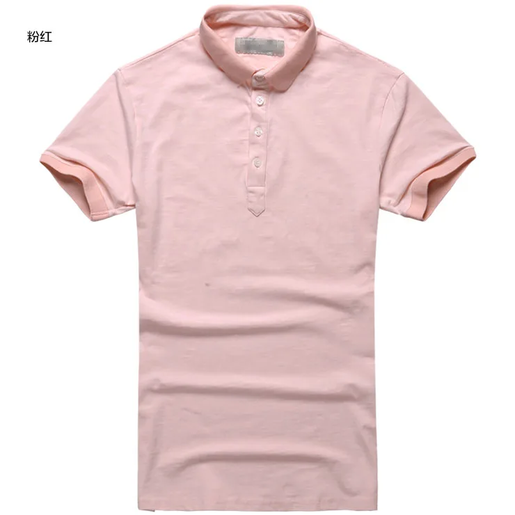 Новая мужская бамбуковая хлопковая рубашка поло с коротким рукавом, Мужская однотонная Высококачественная Летняя Повседневная рубашка поло, Мужская модная новая рубашка поло - Цвет: Розовый