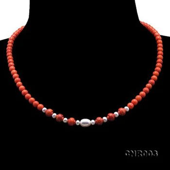 

JYX New Coral Necklaces For women 5mm Round Red Coral Beaded Necklace Strand 18-19" Silver Clasp
