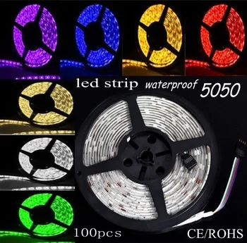 

100X 5m/lot waterproof LED strip 5050 12V flexible light 60 leds/m,white warm white warm white red green blue yellow RGB color