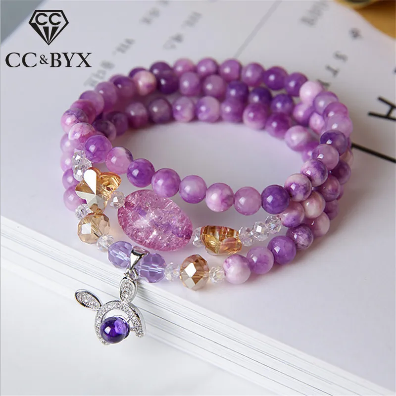 

CC Rabbit Charms Bracelets For Women Purple Crystal Multilayer Multi Circle Elastic Force Hand String Bracelet Accessories B039a